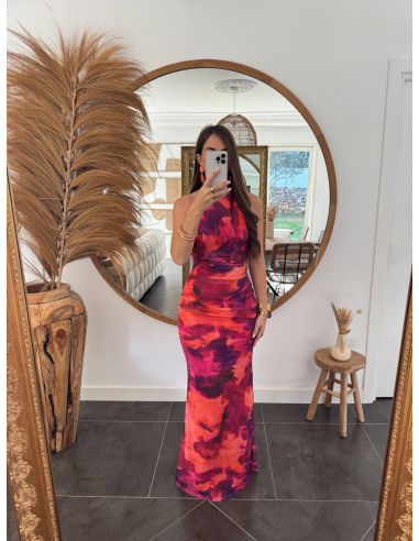 Lindiana - robe longue fuchsia/orange