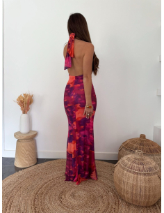 Lindiana - robe longue fuchsia/orange 2