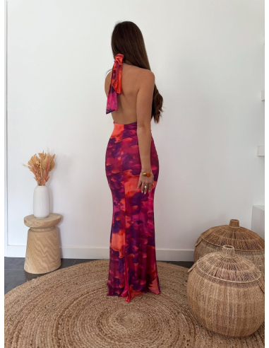 Lindiana - robe longue fuchsia/orange