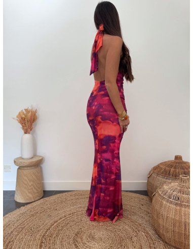 Lindiana - robe longue fuchsia/orange