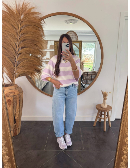 Elior - pull rayé lilas