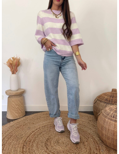 Elior - pull rayé lilas