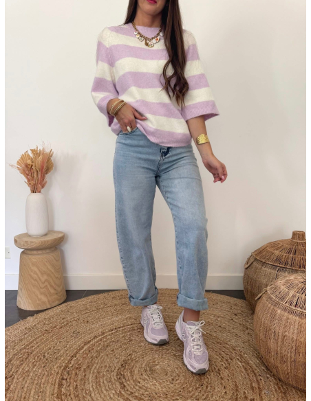 Elior - pull rayé lilas