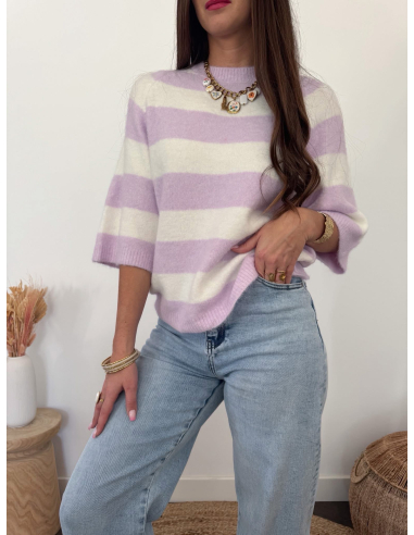 Elior - pull rayé lilas