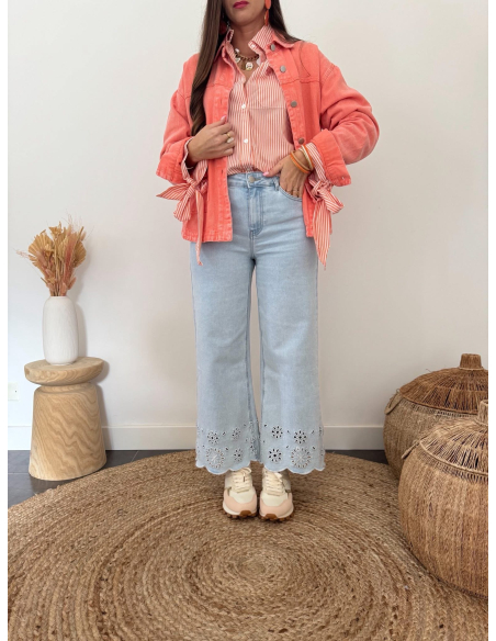 Meera - veste en jean corail délavé