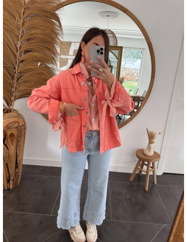 Meera - veste en jean corail délavé