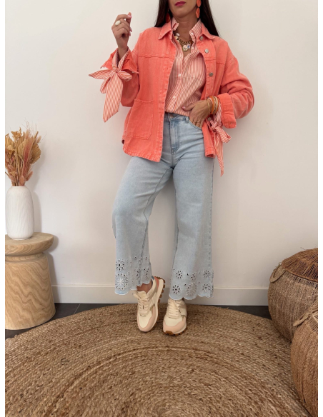 Meera - veste en jean corail délavé