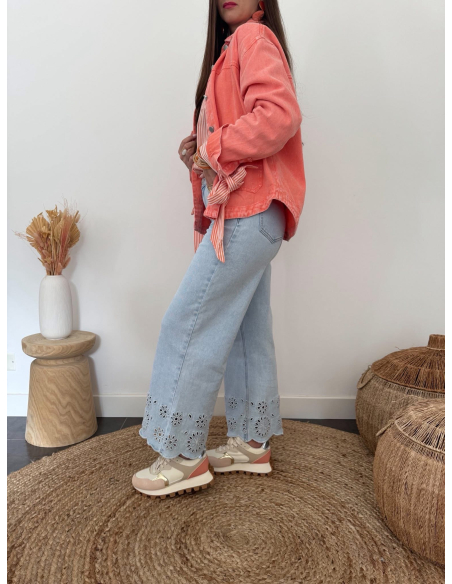 Meera - veste en jean corail délavé