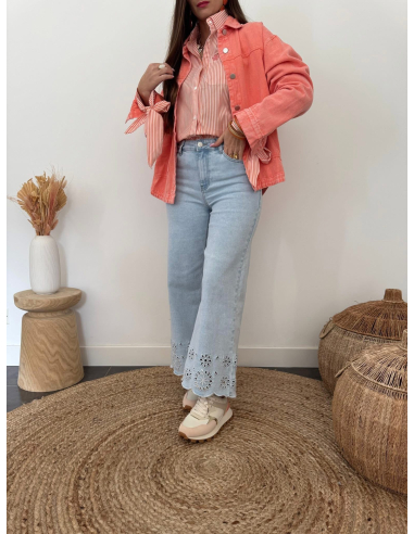 Meera - veste en jean corail délavé
