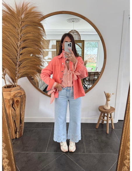 Meera - veste en jean corail délavé