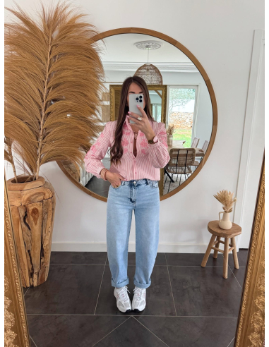 Laura - chemise rose brodée