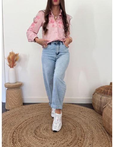 Laura - chemise rose brodée