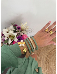 Soly - jonc fleur nacré doré 2