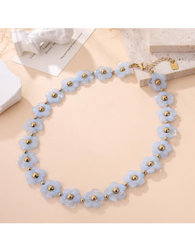 Nine - collier fleur bleu ciel