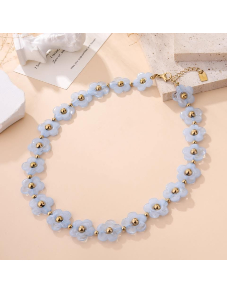 Nine - collier fleur bleu ciel