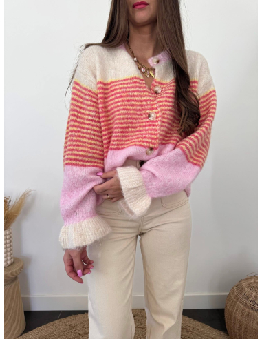 Eliel - gilet rayé rose