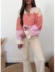 Eliel - gilet rayé rose 2