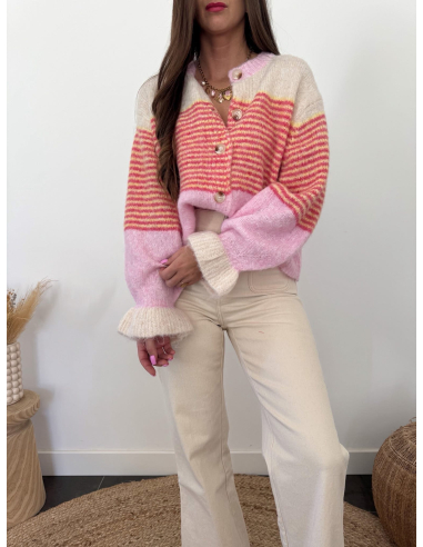 Eliel - gilet rayé rose