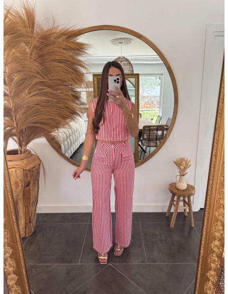 Alicio - pantalon rayé rouge & blanc
