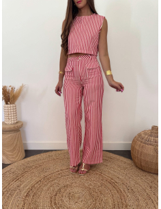 Alicio - pantalon rayé rouge & blanc 2