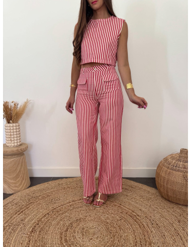 Alicio - pantalon rayé rouge & blanc