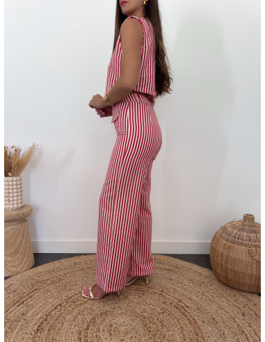 Alicio - pantalon rayé rouge & blanc