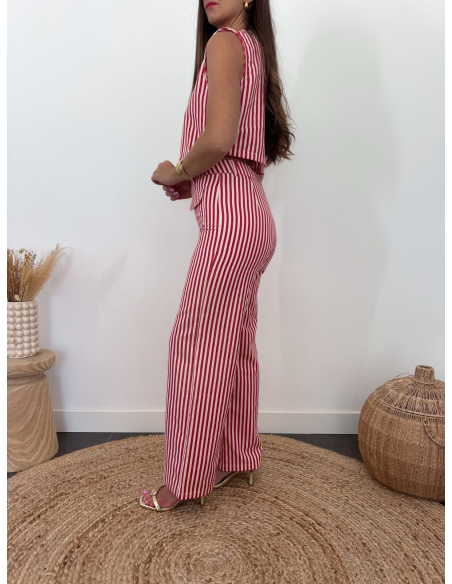 Alicio - pantalon rayé rouge & blanc