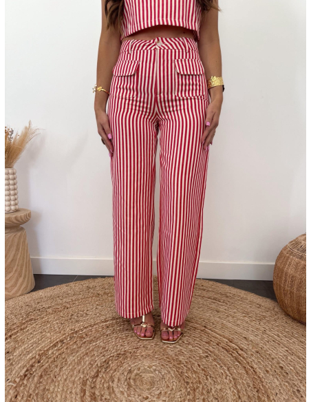 Alicio - pantalon rayé rouge & blanc