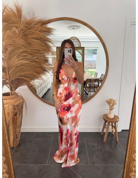 Aurianne - robe longue imprimé corail
