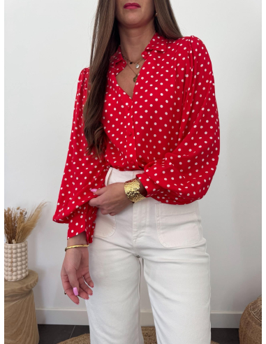 Anaya - chemise rouge à pois blancs