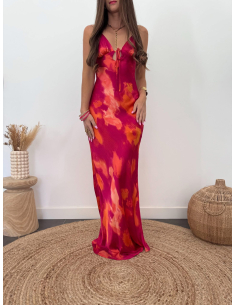 Aurianne - robe longue fuchsia & orange