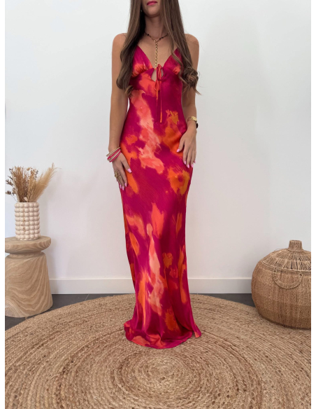 Aurianne - robe longue fuchsia & orange