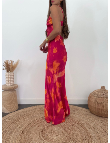 Aurianne - robe longue fuchsia & orange