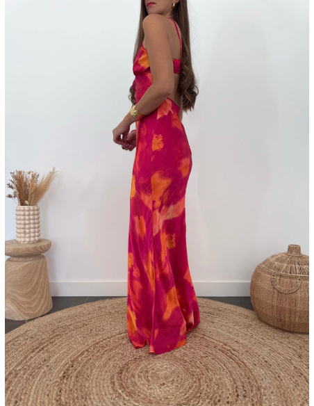Aurianne - robe longue fuchsia & orange