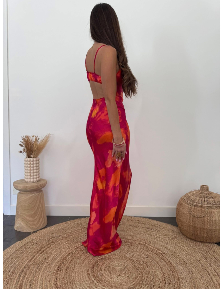 Aurianne - robe longue fuchsia & orange