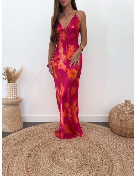 Aurianne - robe longue fuchsia & orange