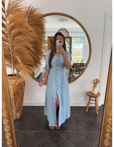 Louna - robe en coton bleu clair