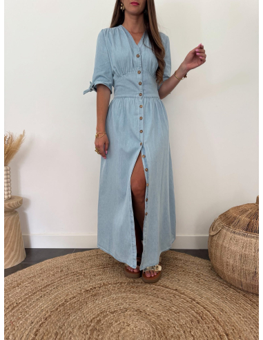 Louna - robe en coton bleu clair