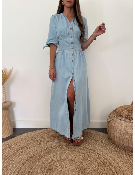 Louna - robe en coton bleu clair