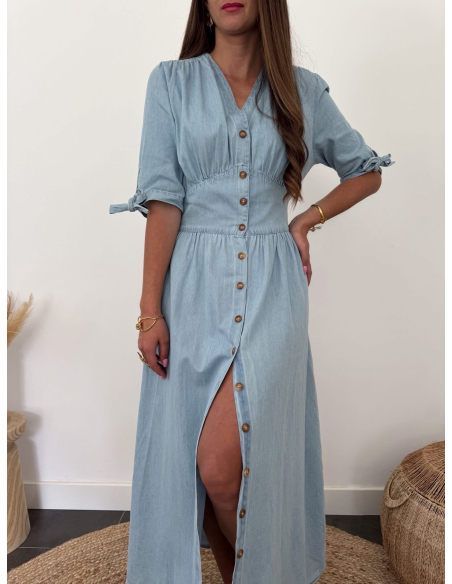 Louna - robe en coton bleu clair