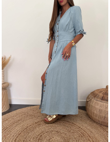 Louna - robe en coton bleu clair