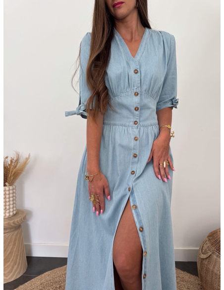 Louna - robe en coton bleu clair