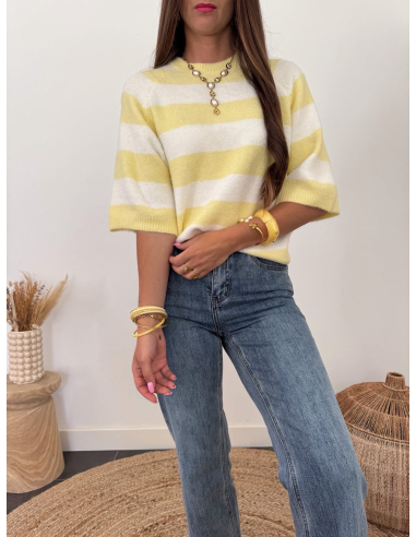 Elior - pull rayé jaune