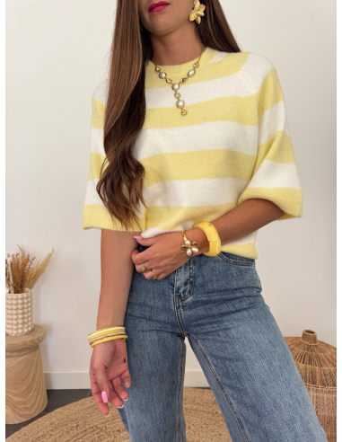 Elior - pull rayé jaune