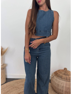 Livio - top denim rayures bleu