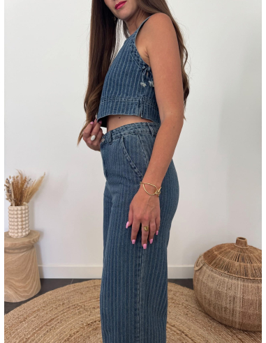 Livio - top denim rayures bleu