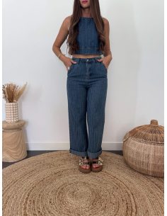 Livio - top denim rayures bleu 2