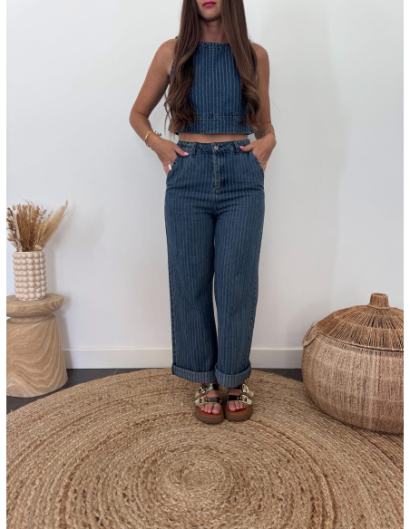 Livio - top denim rayures bleu