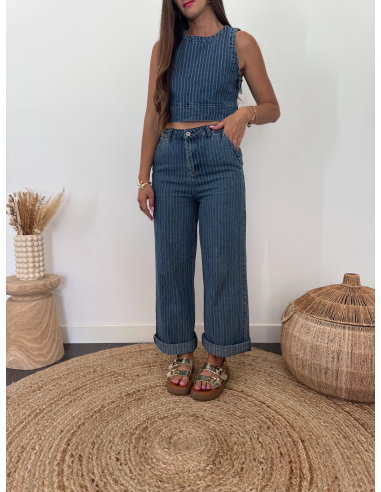 Livio - top denim rayures bleu