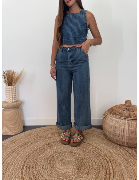 Livio - top denim rayures bleu